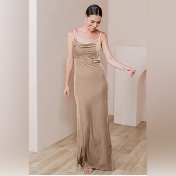 Revelry Dresses & Skirts - REVERLY Skye Velvet Champagne Cowl Neck Maxi Dress Bridesmaid Size 14 WORN ONCE